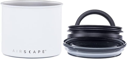 Planetary Design Airscape Stainless Steel Coffee Canister | Food Storage Container | US Patented Airtight Lid | Push Out Excess Air Preserve Food Freshness (Small, Matte White)