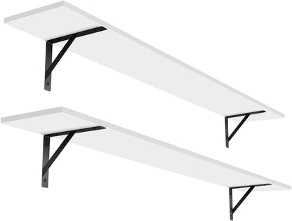 DINZI LVJ Long Wall Shelves, 55.1Inch Wall Mounted Shelves Set of 2, Extra Large Floating Storage Ledges with Sturdy Metal Brackets for Living Room, Bathroom, Bedroom, Kitchen, White