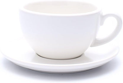 Latte Art Cup and Saucer for Cappuccino and Manual Brew Coffee, New Bone China, Mate for Coffee Shop and Barista (Matte White, 8.5 oz)