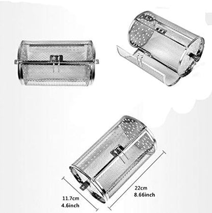 Falytemow 12 x 18 cm Stainless Steel Rotisserie Grill Roaster Drum Oven Basket Oven Roast Baking Rotary for Peanut Dried Nut Coffee Beans BBQ