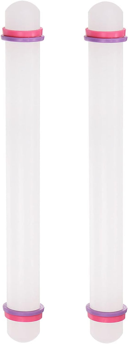 HARFINGTON 2pcs Fondant Rolling Pin 13 Inch x 0.98 Inch Adjustable Guide Rings Non-Stick PP Plastic Fondant Roller Dough Roller Kitchen Decorating Tools for Cookie Pastry Pizza Clay