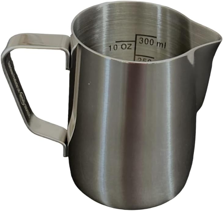 Rattleware 12 oz Stainless Steel Etched Macchiato Pitcher - Perfect for Home, Cafe, Restaurant, Hotel, Office, Or Commercial Use - Steaming & Frothing Pitcher Trusted By Baristas