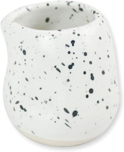 roro Handmade Ceramic Mini Creamer Cups – Set of 4, Dimpled White Matte Speckled Stoneware, 3-Inch Small Pitchers for Coffee, Espresso, Milk, or Sauce