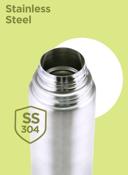 Milton Thermosteel Flip Lid 1000, Double Walled Vacuum Insulated Thermos 1000 ml | 34 oz | 1 Ltr | 24 Hours Hot and Cold Water Bottle with Cover, Stainless Steel, BPA Free,Leak Proof | Silver