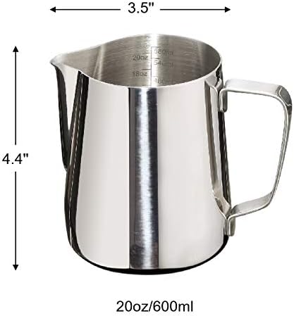 Stainless Steel Milk Frothing Pitcher - 20oz, Perfect for Latte Art, Steam Pitcher with Measurement Scale