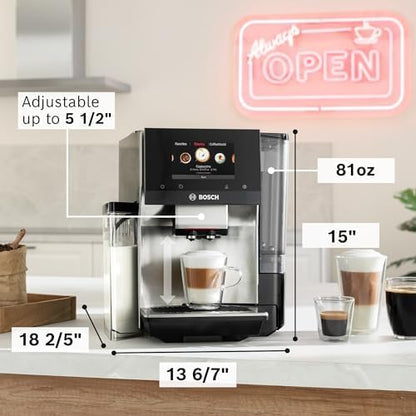 Bosch 800 Series Fully Automatic Espresso and Coffee Machine – 36 Drinks with Coffee World, Cold Brew, Double Cup, Integrated Milk Container, Smart Features, in Silver TQU60307