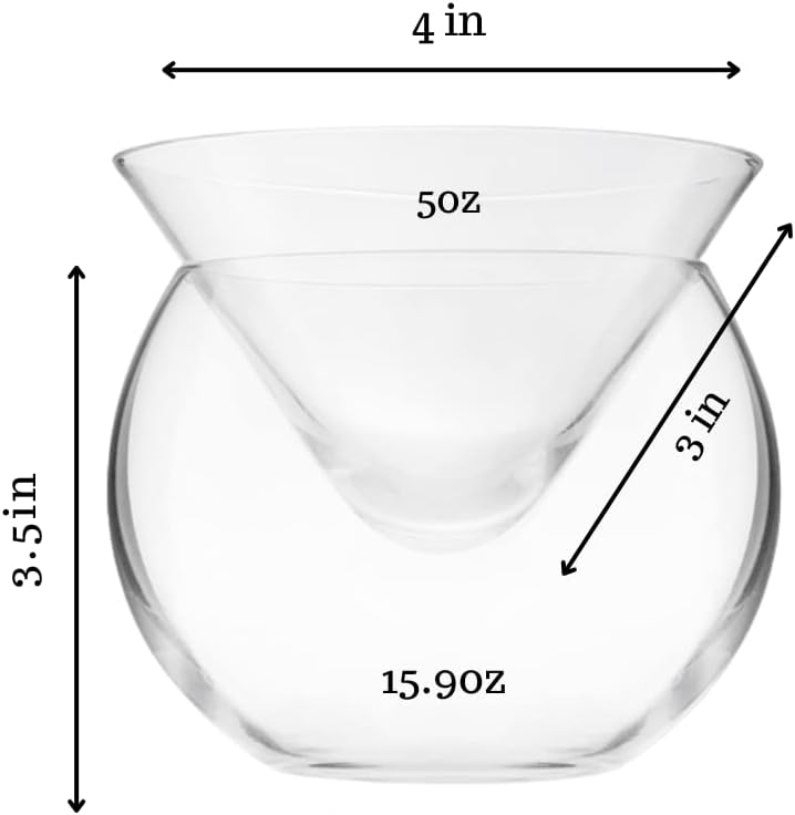 LEMONSODA Stemless Martini Glasses with Chiller - Elegant Cocktail Glass Set with Cavier Server Bowl - Beautiful Bar Martini Gift Set for Margarita, Cosmopolitan, Manhattan Cocktails (Set of 2)