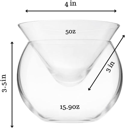 LEMONSODA Stemless Martini Glasses with Chiller - Elegant Cocktail Glass Set with Cavier Server Bowl - Beautiful Bar Martini Gift Set for Margarita, Cosmopolitan, Manhattan Cocktails (Set of 2)