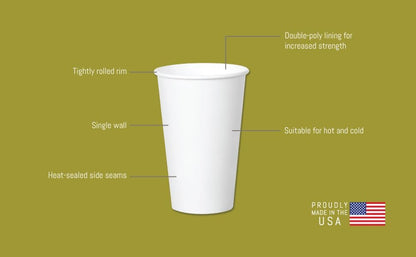 Paper Cups 20 oz 200 Pack for Coffee & Tea Made in USA | Bulk 200 Count for Home, Office, Restaurants & Parties | Recyclable Disposable 20 Ounce To-Go Cups for Hot Drinks