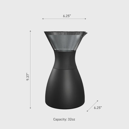 asobu Insulated Pour Over Coffee Maker (32 oz.) Double-Wall Vacuum, Stainless-Steel Filter and Take on the Go Carafe (Burgundy)