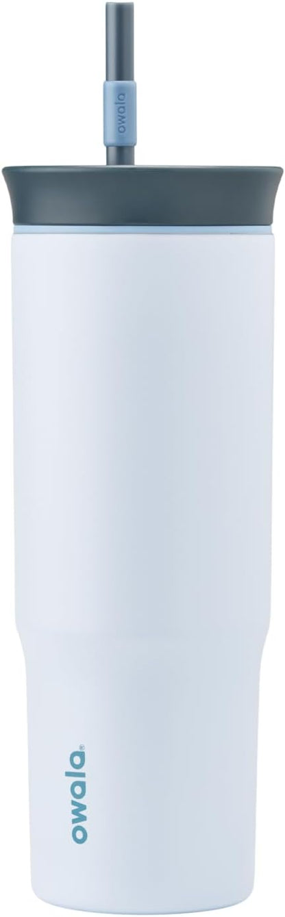 Owala Stainless Steel Triple Layer Insulated Travel Tumbler with Spill Resistant Lid and Straw, BPA Free, 24 oz, Grey/Blue (The Great Blue)