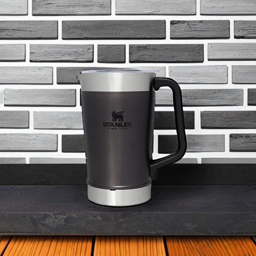 Stanley Stay-Chill Pitcher 64 oz | Cold Water, Beer, and Drink Pitcher with Lid | Large Capacity Durable Beverage Container with Handle | Insulated Stainless Steel | BPA-Free | Charcoal Glow