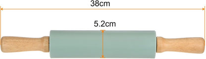 HARFINGTON Silicone Rolling Pins for Baking 15 Inch Wooden Handle Non Stick Rolling Pin Small Roller Playdough Rolling Pins for Dough Pizza Pastry Fondant Kitchen, Dark Green
