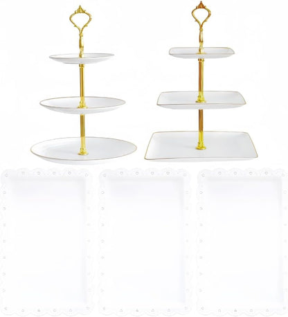 RAUVOLFIA 5 Pcs Dessert Table Stand Set - 2 X 3 Tier Plastic Cupcake Display Stands Cookie Tray Rack Serving Tower & 3 Pcs Trays for Wedding Baby Shower Tea Party