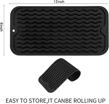 Silicone Dish Drying Mat for Multiple Usage,Easy clean,Eco-friendly,Heat-resistant Silicone Mat for Kitchen Counter or Sink,Refrigerator or Drawer Liner Black S 12 inches x 6 inches