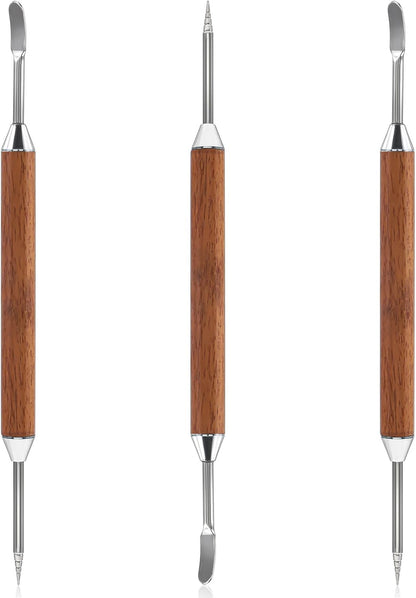 3 Pack Latte Art Pen, Coffee Drawing Tool with Wood Handle, Stainless Steel Double-Ended Barista Accessories for Espresso Designs, Home and Cafe Use
