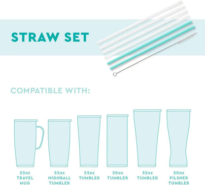 Swig Life Reusable Straws Bride to Be + Silver Glitter Tall Straw Set & Cleaning Brush, Each Straw is 10.25 inch Long (Fits Swig Life 20oz Tumblers, 22oz, and 32oz Tumblers)