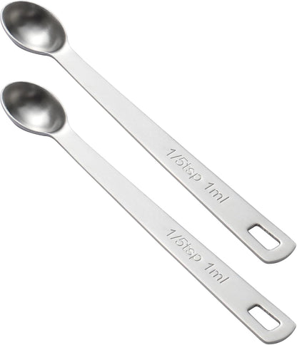 2PCS 1/5 Teaspoon(1/5tsp, 1ml) Single Tiny Measuring Spoon, Small Individual Stainless Steel Measure Spoons Only