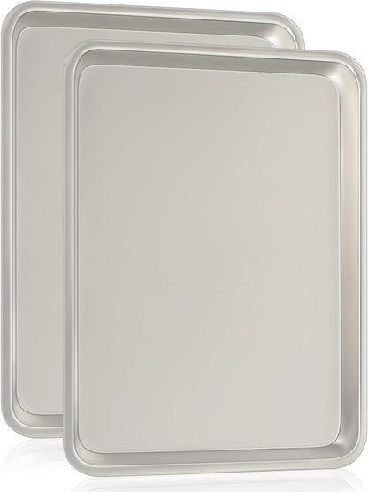 Commercial Quality Baking Sheet Pan Set, Natural Aluminum Cookie Sheet, Umite Chef Encapsulated Galvanized Steel Rim Warp Resistant Baker's Quarter Sheet Pan, Cookie Tray Pans for Baking, Roasting