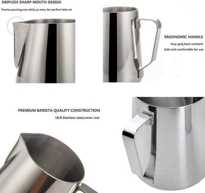SIKEMAY Milk Frothing Pitcher Cup, 12oz/350ML Milk Frother Cup Stainless Steel Steaming Pitcher Milk Jug Coffee Latte Art Cappuccino Espresso Machine Accessories for Barista Steam Pitchers Tools