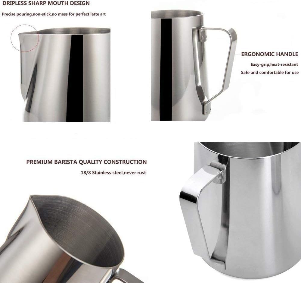 SIKEMAY Milk Frothing Pitcher Cup, 20oz/600ML Milk Frother Cup Stainless Steel Steaming Pitcher Milk Jug Coffee Latte Art Cappuccino Espresso Machine Accessories for Barista Steam Pitchers Tools
