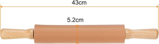 HARFINGTON Silicone Rolling Pins for Baking 16.93 Inch Non-Stick Silicone Surface Wooden Handle Rolling Pin Small Roller Playdough Rolling Pins for Fondant Kitchen Dough Pizza, Brown