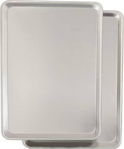 Commercial Quality Baking Sheet Pan Set, Natural Aluminum Cookie Sheet, Umite Chef Warp Resistant Baker's Half Sheet Pan, Large Thick Cookie Tray Pans for Baking, Roasting(2 Pack, 18X13In)