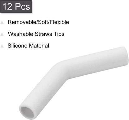 uxcell 12Pcs Silicone Straw Tips, Silicone Straw Elbows Tip, Soft Reusable Metal Straw Covers Fit for 10mm/0.39" OD Stainless Steel Straws, White