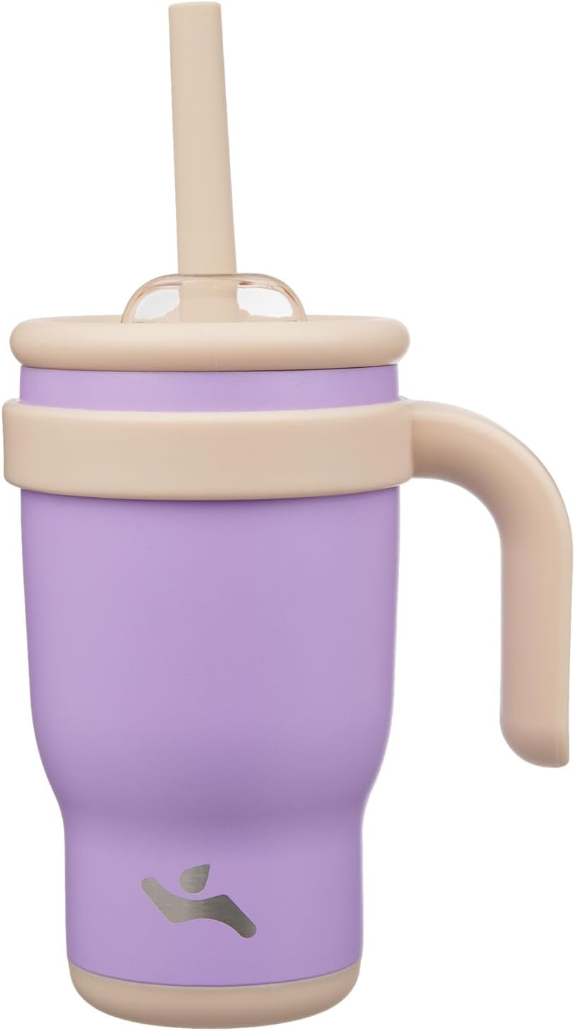 14 oz Tumbler with Side Handle, Insulated Water Bottle with Straw and 2 in 1 Lid, Stainless Steel Cup Travel Coffee Mug for Sports Office Gym,Purple