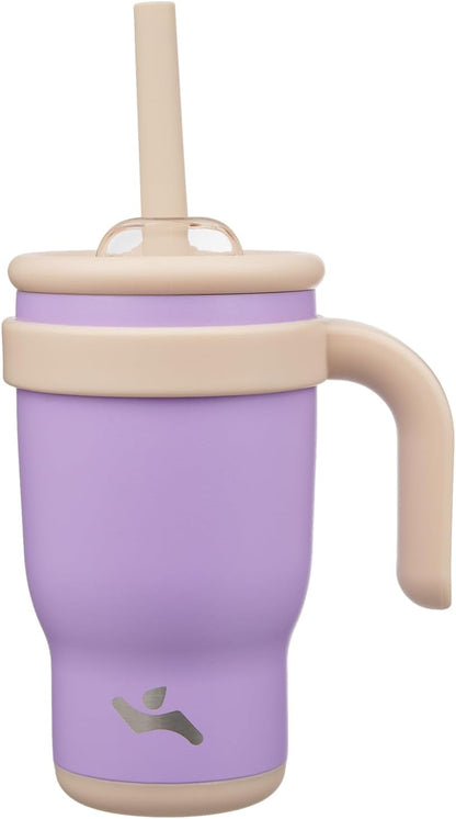 14 oz Tumbler with Side Handle, Insulated Water Bottle with Straw and 2 in 1 Lid, Stainless Steel Cup Travel Coffee Mug for Sports Office Gym,Purple