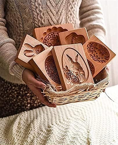 MOTEERLLU Wooden Cookie Molds Baking, Wood Cookie Stamp Cutter Carved Biscuit Embossing Gingerbread Mold