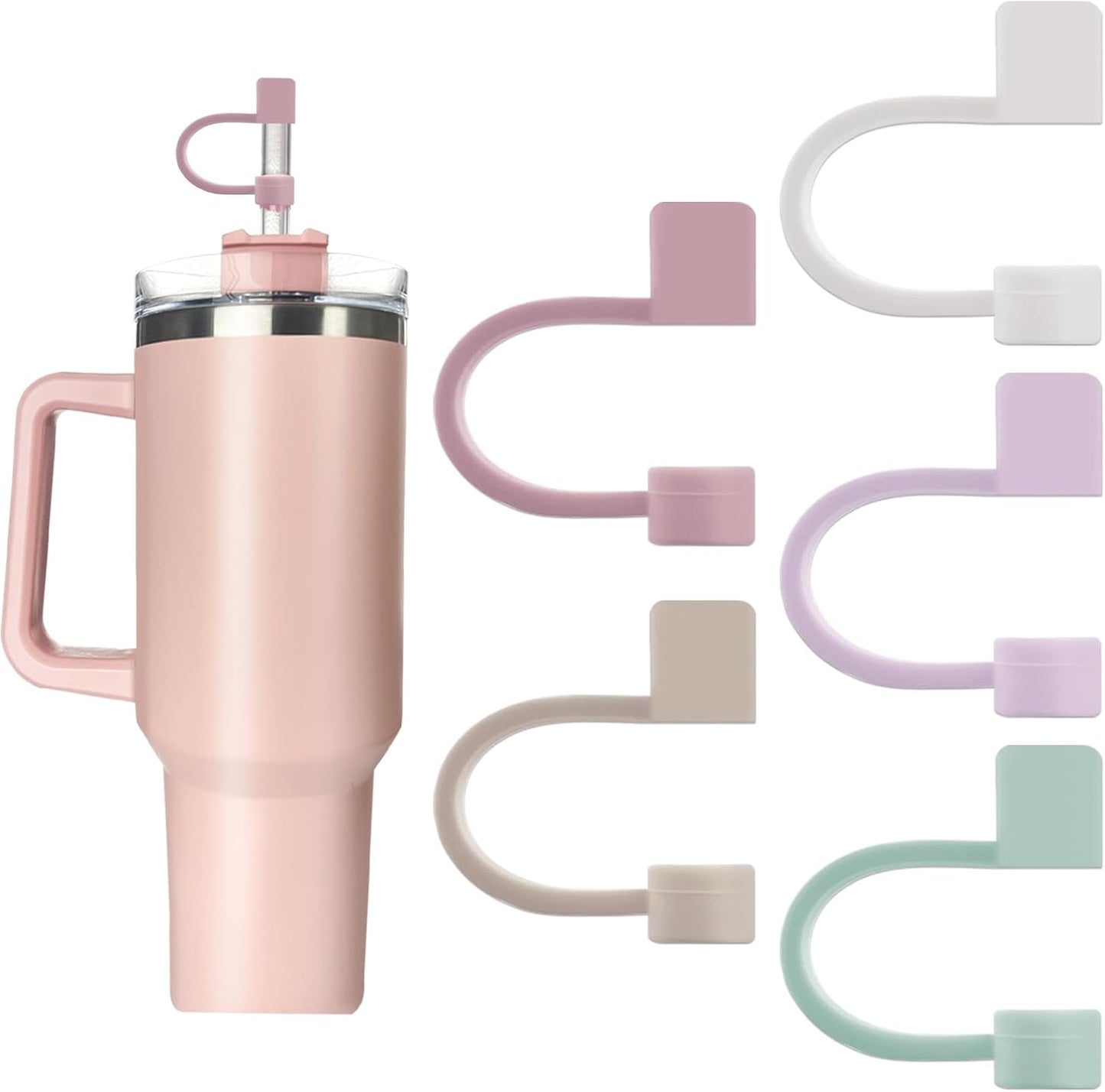 Velaco 5Pcs 0.4in/10mm Diameter Silicone Straw Covers Cap Compatible with Stanley 20 30&40 Oz Cup, Straw Toppers for Stanley 40 Oz Tumbler with Handle, Dust-Proof Straw Caps for Water Bottle