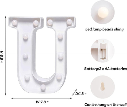 Foaky LED Letter Lights Sign Marquee Light Up Letters Sign for Night Light Wedding/Birthday Party Battery Powered Christmas Lamp Home Bar Decoration(U)