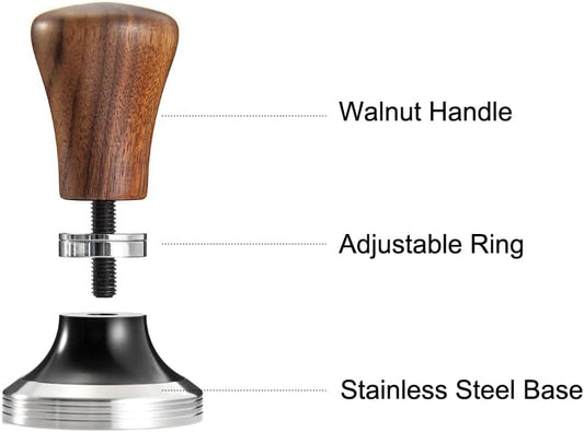 MOJAE 58mm Espresso Tamper with 304 Stainless Steel Flat, Coffee Tamper for 58mm Portafilters (Walnut)