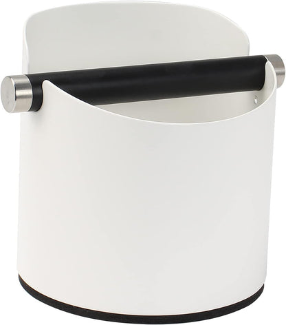 Coffee Knock Box, Espresso Knock Box Stainless Steel Espresso Machine Accessories with Removable Knock Bar and Non-Slip Base Coffee Grounds Container Bin, Large (White)