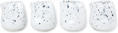 roro Handmade Ceramic Mini Creamer Cups – Set of 4, Dimpled White Matte Speckled Stoneware, 3-Inch Small Pitchers for Coffee, Espresso, Milk, or Sauce