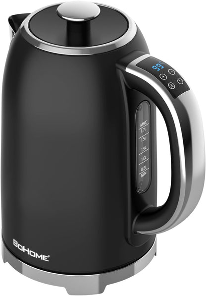 Electric Kettle, 1.7L/1500W, Stainless Steel, Digital Touch Panel, Keep Warm Function, Auto Shutoff, BPA-Free, Hot Water Kettle for Coffee & Tea, No Plastic Contact with Water (Black)