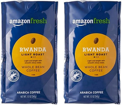 AmazonFresh Direct Trade Rwanda Whole Bean Coffee, Light Roast, 12 Ounce (Pack of 2)