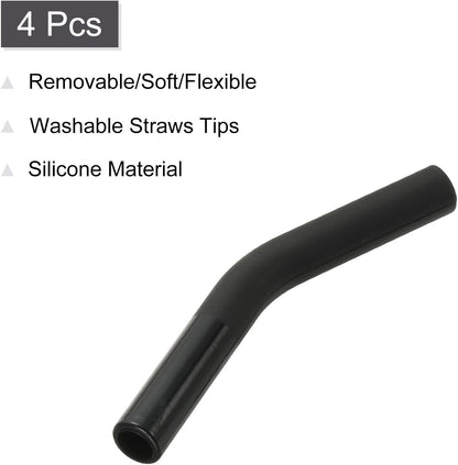 uxcell 4Pcs Silicone Straw Tips, Silicone Straw Elbows Tip, Soft Reusable Metal Straw Covers Fit for 8mm/0.31" OD Stainless Steel Straws, Black
