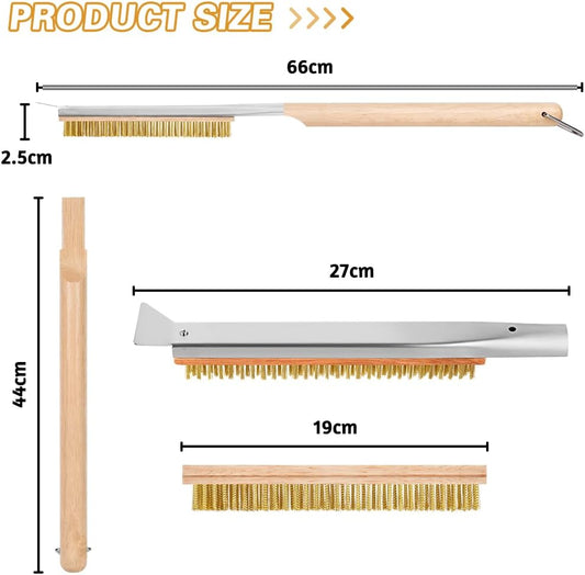 Pizza Oven Brush, 26" Brush and Stainless Steel Scraper for Pizza Stone, BBQ Grill Cleaning Brush Non Scratch Heat Proof Brass Bristles with Screwdriver, Outdoor Pizza Oven and Accessories