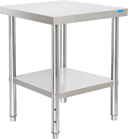 Stainless Steel Table for Prep & Work with Undershelf 24 x 24 Inches NSF Metal Commercial Kitchen Prep Table with Adjustable Under Shelf Worktable for Restaurant Home Outdoor