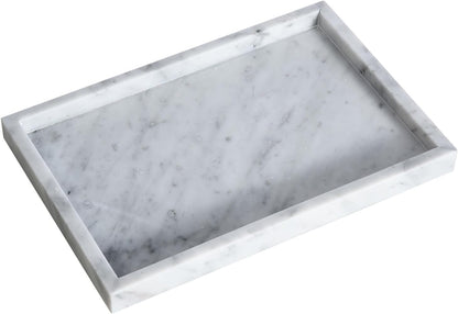 Large Bathroom Vanity Tray, Real Natural Marble Sink Tray 12 Inch, Carrara White Limestone Dresser Tray, Modern Countertop Organizer for Soap Dispenser, Kitchen Counter