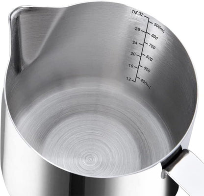 32oz Milk Frothing Pitcher, Stainless Steel Espresso Latte Cup Steaming Pitcher Creamer Cup, Milk Frother Cup Espresso Machine Accessories Barista Tools Jug for Coffee Cappuccino with Latte Art Pen