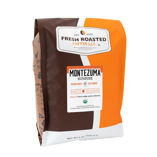 Fresh Roasted Coffee, Organic Montezuma Sunrise| USDA Organic, Kosher | Medium Roast 5 lb (80 oz) Ground