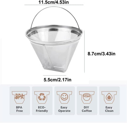 #4 Reusable Permanent Cone Coffee Filters Perfect Fit for Cuisinart Hamilton Beach Coffee Maker Filter, Replace Cuisinart GTF Gold Tone Coffee Filters, 8~12 Cup Size 4 Coffee Filters for Cuisinart