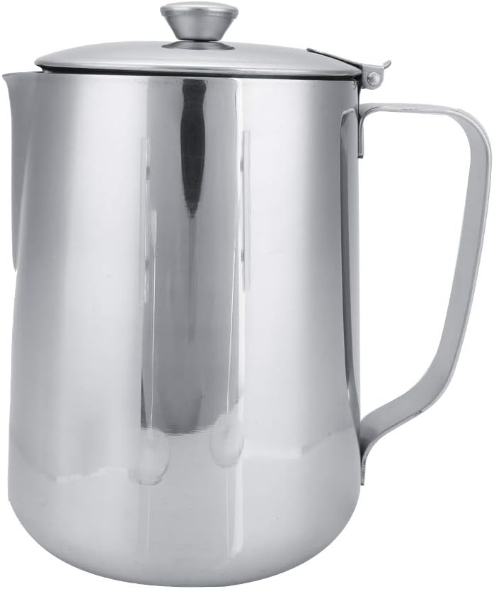 Stainless Steel Milk Frothing Pitcher, Stainless Steel Coffee Cup Mug Milk Frothing Pitcher Jug with Lid for Latte Coffee Art for Office Kitchen with handle(1500ML)