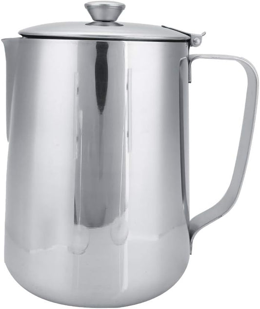 Stainless Steel Milk Frothing Pitcher, Stainless Steel Coffee Cup Mug Milk Frothing Pitcher Jug with Lid for Latte Coffee Art for Office Kitchen with handle(1500ML)