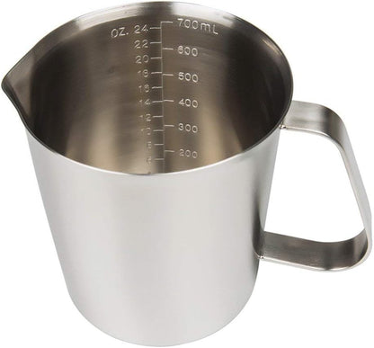 Measuring Cup, Stainless Steel Measuring Cup (24 Ounce/ 0.7 Liter), Milk Frothing Pitcher, Steaming Pitcher, Milk Frothing Cup with Marking with Handle for Espresso Machines, Latte Art