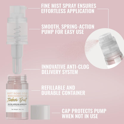 Bakell - Soft Rose Gold Tinker Dust (4g, 1x Mini Spray Pump) Edible Glitter for Food, Desserts, and Beverages!