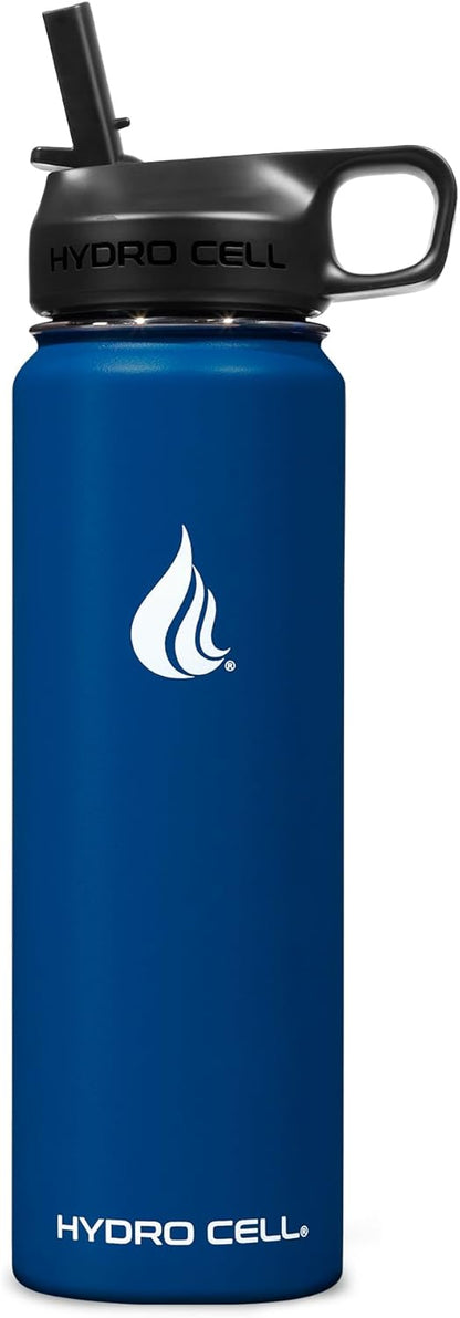 HYDRO CELL Stainless Steel Insulated Water Bottle with Straw - For Cold & Hot Drinks - Metal Vacuum Flask with Screw Cap and Modern Leakproof Sport Thermos for Adults (Navy 24oz)